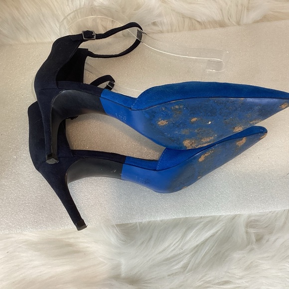 ZARA ANKLE STRAP POINTY TOE HEELS VEGAN LEATHER BLUE BLACK SZ EUR 39 US 9 - Picture 9 of 9